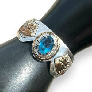 Vintage Leo James Native American Sterling Silver Gold Navajo Kokopelli Bracelet